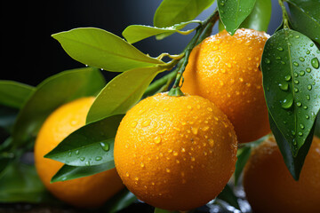 Radiant Citrus: Oranges and Orange Leaf with Beautiful Light - Generative AI