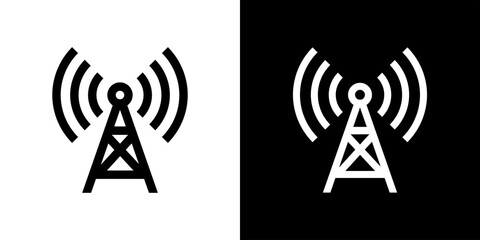 Communication tower icon. Antenna transmitting a signal. Symbol of radio, TV signal and mobile communications.