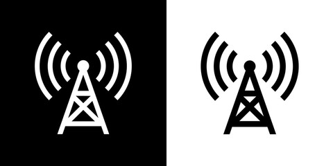 Communication tower icon. Antenna transmitting a signal. Symbol of radio, TV signal and mobile communications. - obrazy, fototapety, plakaty