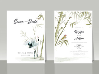 hand painted watercolor bamboo wedding invitation card template