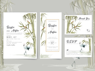 hand painted watercolor bamboo wedding invitation card template