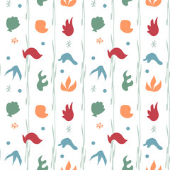 Seamless pattern with undersea inhabitants and abstract spots, creative childish background, perfect for kids apparel, fabric, textile, nursery decoration, wrapping paper. Print for clothes. Vector