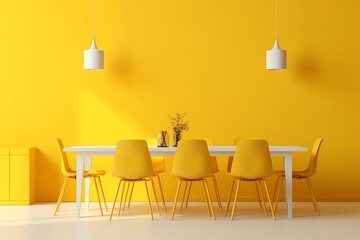 yellow chairs and table in a room