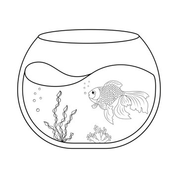 goldfish in fishbowl black and white clip art preview