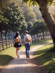 casal de amigos estudantes indo para a escola