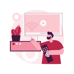 Smart TV box abstract concept vector illustration. Console box, streaming device, smart TV software, hardware, online video service, built-in application, operating system abstract metaphor.