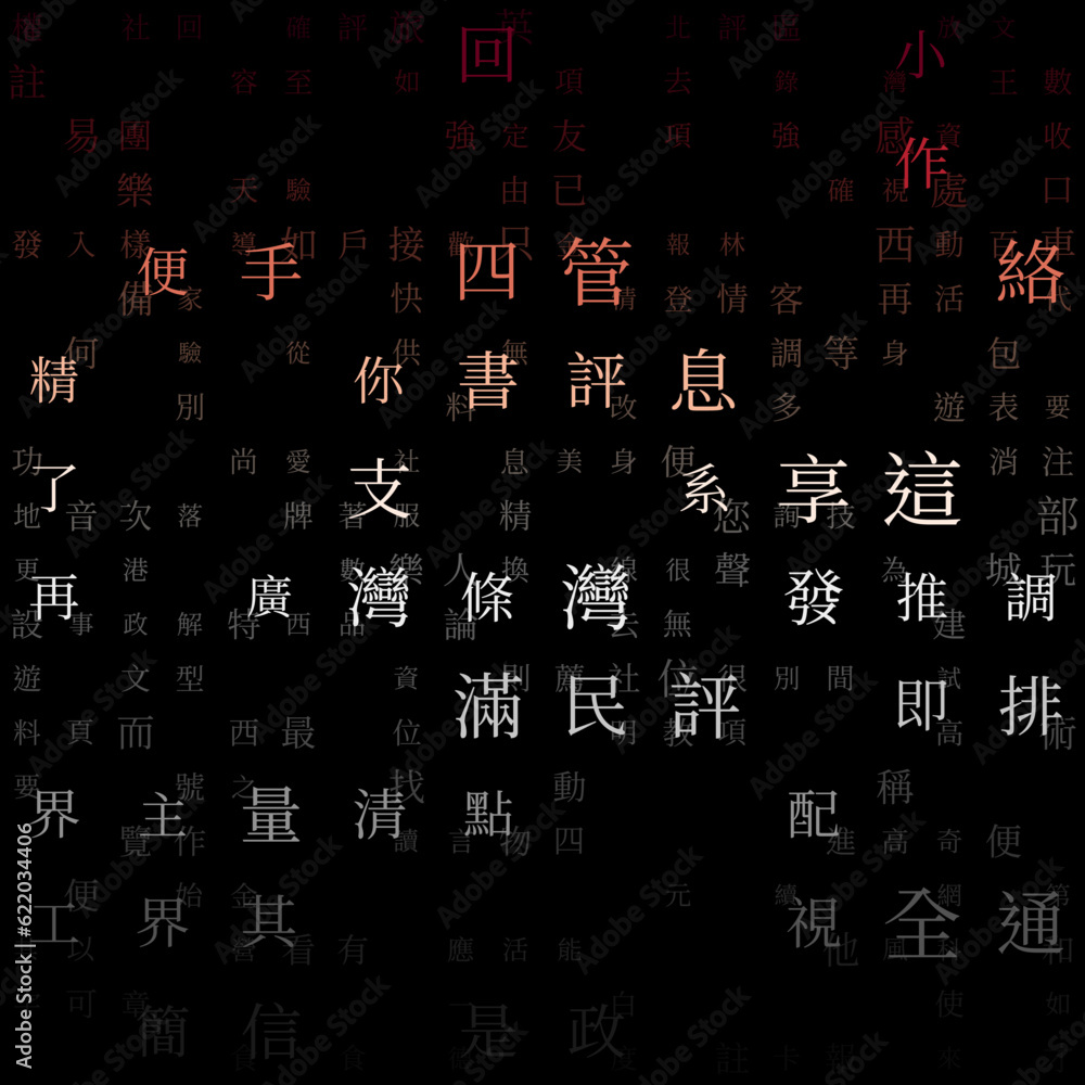 Poster matrix background. random characters of chinese traditional alphabet. gradiented matrix pattern. red