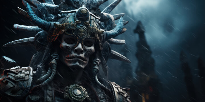 Aztec God Tlaloc, God of the rain. Generative AI