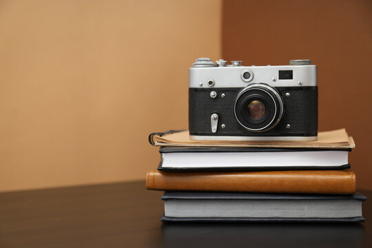 Concept of leisure and photo hobby with retro photo camera