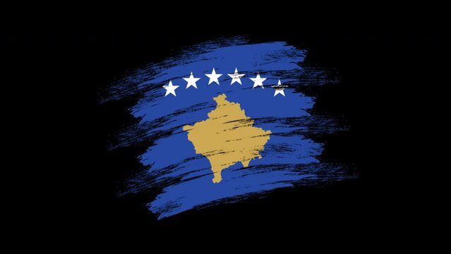 4K Paint Brush Kosovo Flag with Alpha Channel. Waving Brushed Kosovan Banner. Transparent Background Texture Fabric Pattern High Detail.