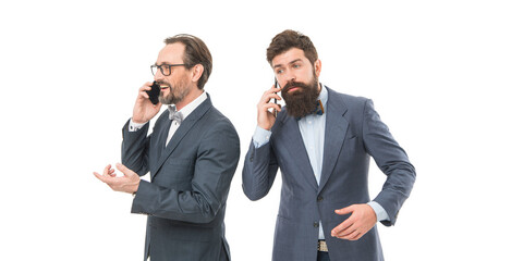 Men phone conversation. Guy with smartphone call partner. Mobile call concept. Successful business call. Business information. Corporate communication. Business negotiations. Good business talk