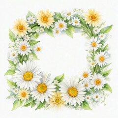 Watercolor daisy floral frame illustration design on isolated white background created with Generative AI technology