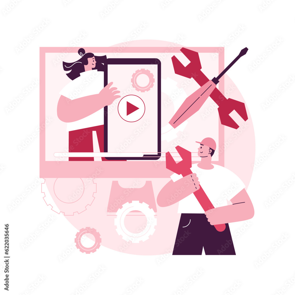 Poster technical review abstract concept vector illustration. compare technical characteristics, advice web