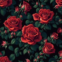 Seamless red embroidery roses pattern, textile design  created with Generative AI technology