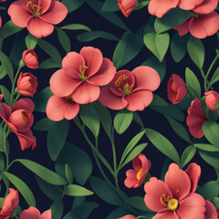Seamless realistic nerium 3d flowers pattern design created with Generative AI technology