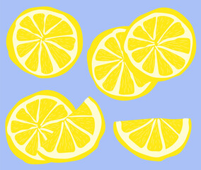 Vector pattern with yellow lemons on a blue background in a flat style.