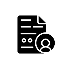Resume icon. Document form vector silhouette sign. HR business file icon. Job resume form illustration. Black document icon