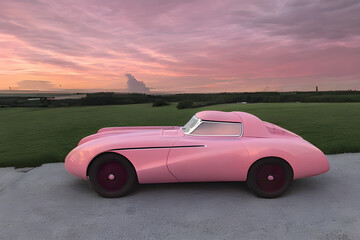 Fototapeta na wymiar pink car on the road