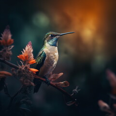 Fototapeta premium Close-up beautiful hummingbird in a dreamy lighting style.Generative AI