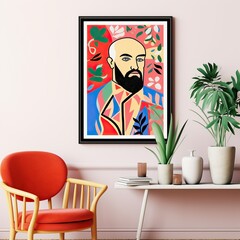 This captivating painting of a man surrounded by a lush interior of vibrant plants and an ornate table reflects an exquisite design that speaks to the soul