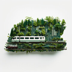 Eco-transport in Nature Canvas: Locomotive Merging with Surrounding Greenery - Eco-transport, Nature-inspired Tech, Green Technology, Sustainable Transport, Train in Green Landscape - Max Characters R