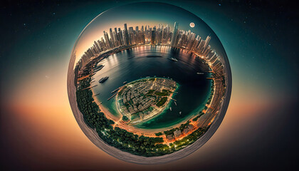 Fototapeta premium Tiny planet of Miami skyline - Generative AI