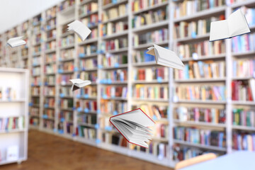 Many flying books in library
