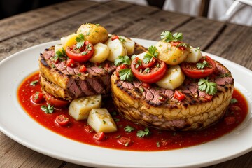 Typical Brazilian meat whit tomatos and potato