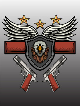 vector eagle shield and  gun illustration design