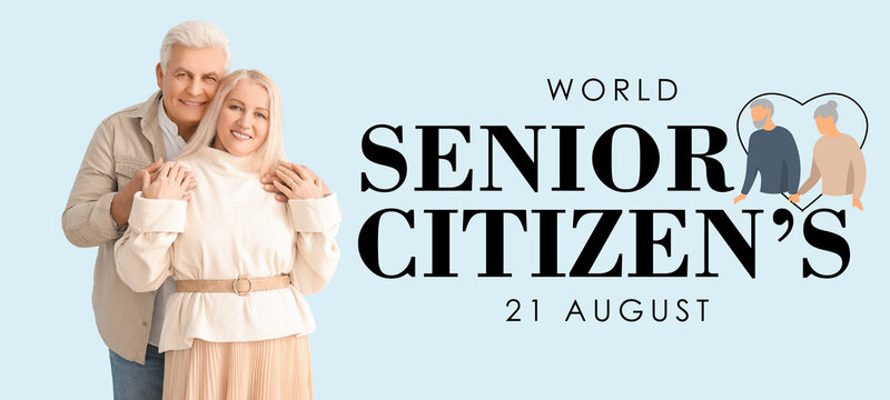 Banner for World Senior Citizen's Day with happy mature couple