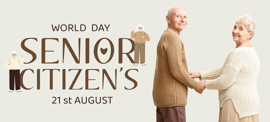 Banner for World Senior Citizen's Day with happy elderly couple