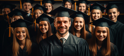 Obraz premium group of students and professor smiling at camera. Image generative AI.