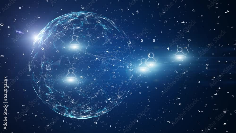 Aufkleber shine digital data sphere with people icons loop animation