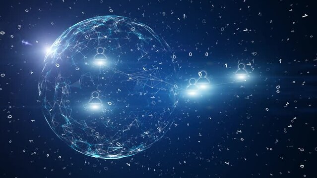 Shine digital data sphere with people icons loop animation