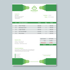 Business invoice design and template  and green invoice design