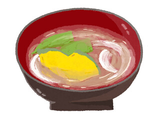 朱塗りのお椀に盛った野菜の味噌汁白みそ仕立て