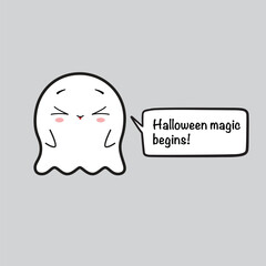 Cute friendly ghost and speech bubble with text for Halloween party - 