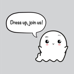 Cute friendly ghost and speech bubble with text for Halloween party - 