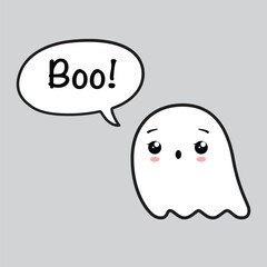 Cute friendly ghost and speech bubble with text for Halloween party - 