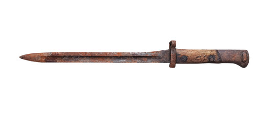 Old military bayonet weapon isolated on a transparent background