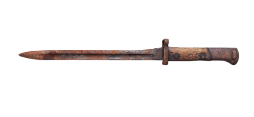 Old military bayonet weapon isolated on a transparent background