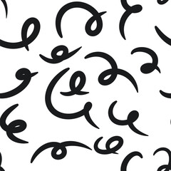Swirls doodle seamless pattern, repeating chaotic hand drawing, black and white background