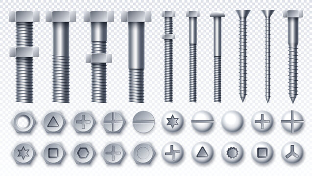 Set of metal bolt and screws