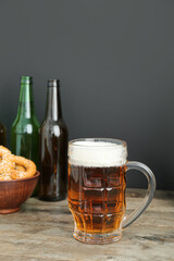 Mug of cold beer on table. Oktoberfest celebration