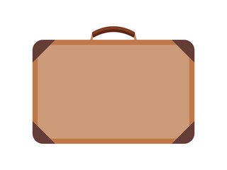 Old leather brown vintage travel suitcase flat vector illustration icon isolated on a white background.  Symbol and concept of travel. Adventure time. 