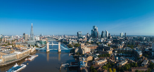 Fototapeta na wymiar Aerial view of the Tower Bridge in London. One of London's most famous bridges and must-see landmarks in London. Beautiful panorama of London Tower Bridge.