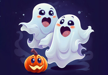 cute cartoon ghosts with different face expression emotions isolated generative ai