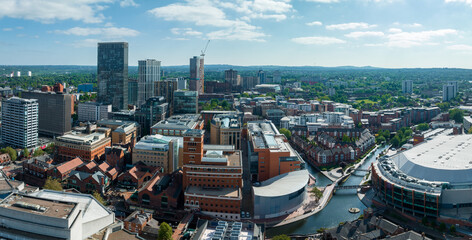 Aerial view of the eBirmingham city center. Beautiful English city, with modern skyscrapers and...