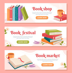 Set of banners with books