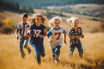 Fototapeta premium Happy children spending time together - Generative AI